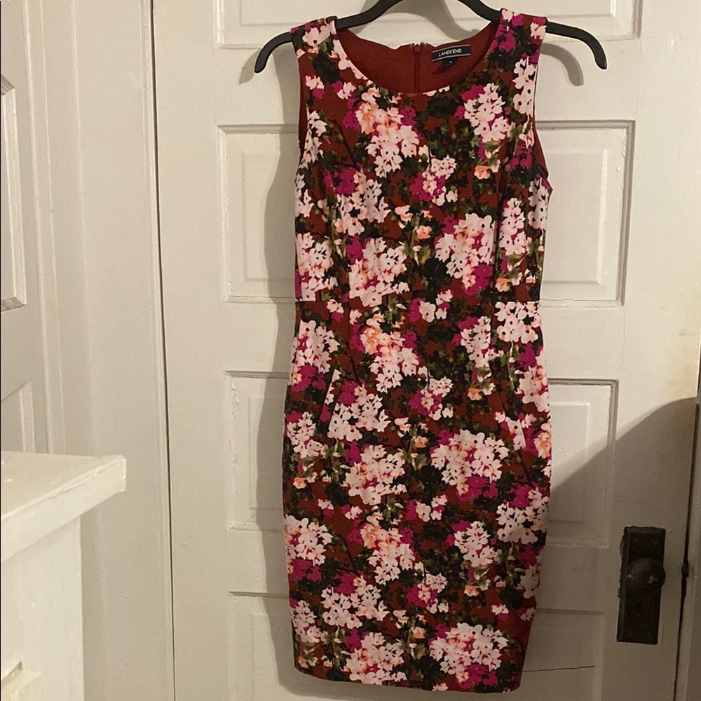 Lands' End Floral Mini Dress - Red and Pink